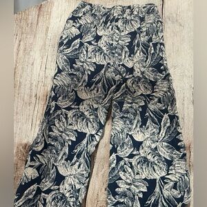 Panama Jack Wide Leg Linen Blend Pant Size L Tropical Floral Blue/White Pockets